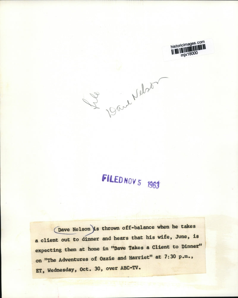 1963 Press Photo Dave Nelson in The Adventures of Ozzie and Harriet