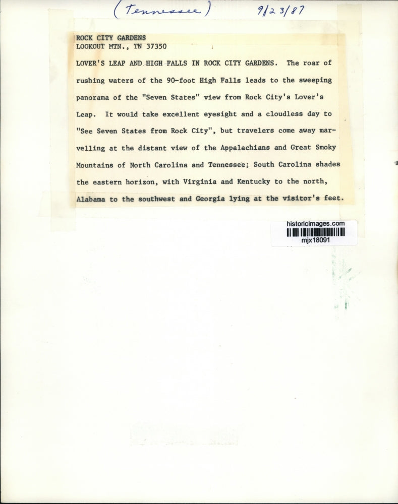 1987 Press Photo High Falls leads to Seven States scenic view in Tennessee