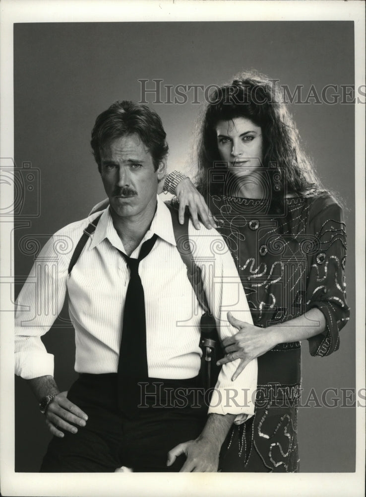 1986 Press Photo Nicolas Surovy and Kirstie Alley in Stark: Mirror Image.- Historic Images