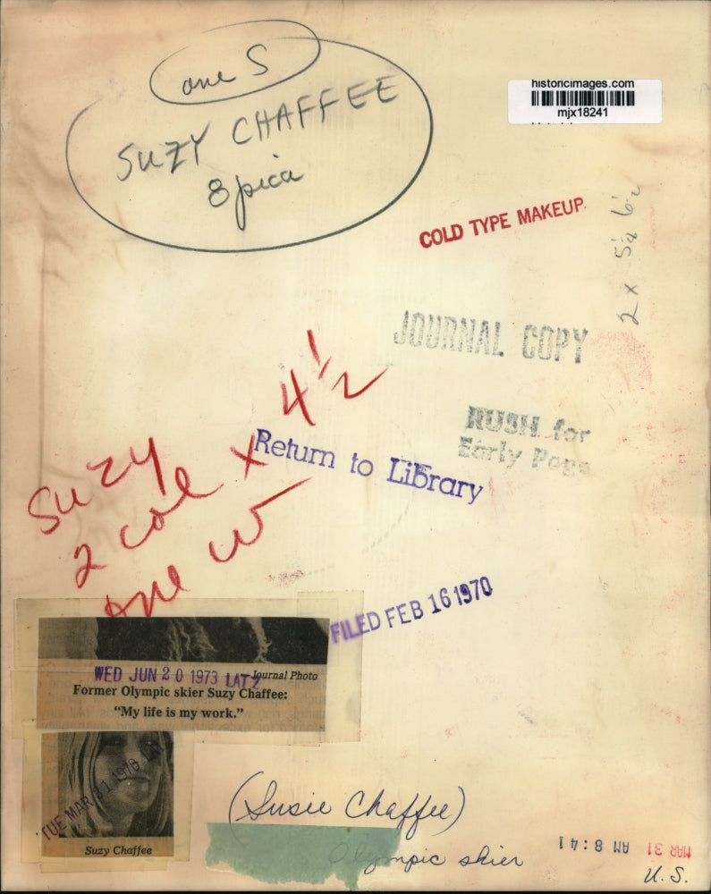 1970 Press Photo Former Olympic skier Suzy Chaffee - mjx18241