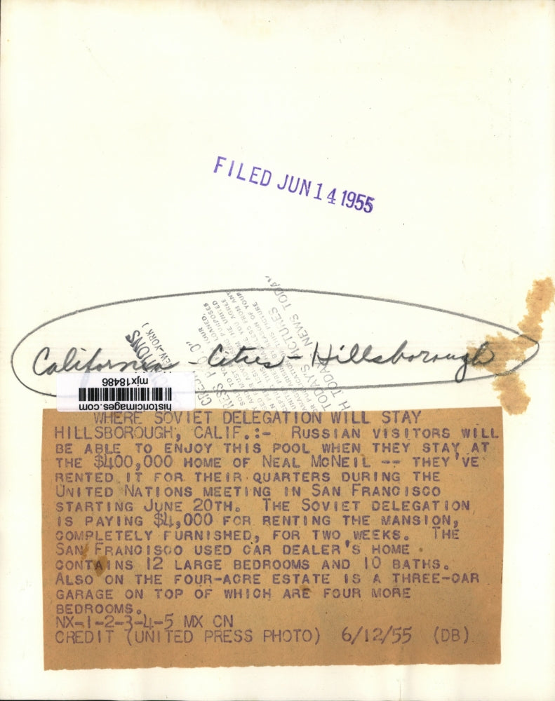 1955 Press Photo Housing for the Soviet Delegation in Hillsborough, California