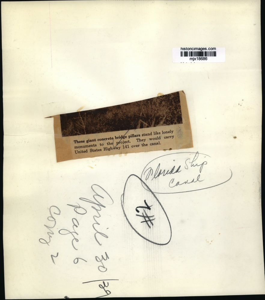 1939 Press Photo Concrete bridge pillars for the Florida Ship Canal. - mjx18686