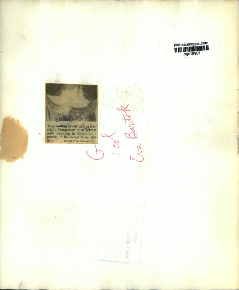 1960 Press Photo Eva Bartok working in Rome on "The Wind Does Not Stop"