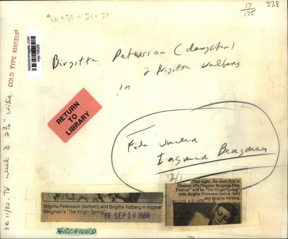 1975 Press Photo Birgitta Petersson and Birgitta Valberg in The Virgin Spring.