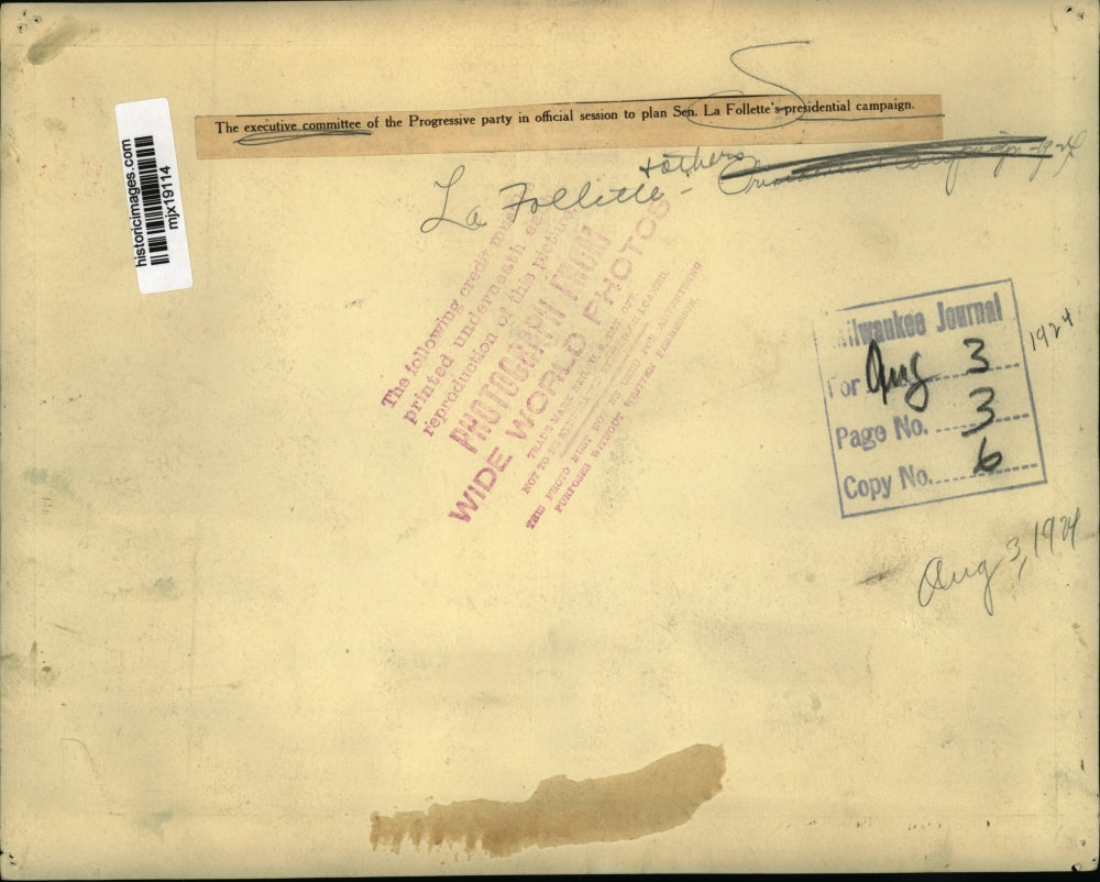 1924 Press Photo Senator Robert La Follette and his progressive party committee.