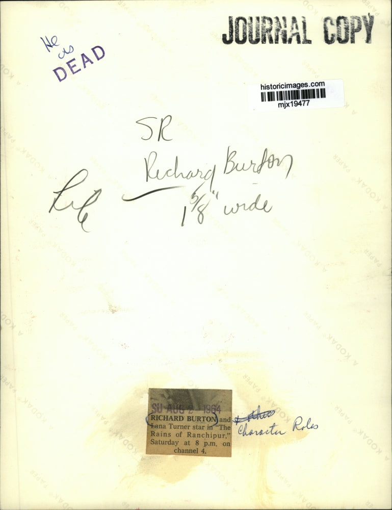 1964 Press Photo Richard Burton and Lana Turner star in The Rains of Ranchipur.