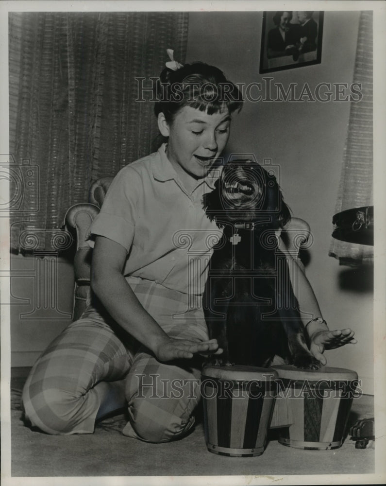 1960 Press Photo Lauren Chapin-Actress-Bongo Player, and Her Best Friend.