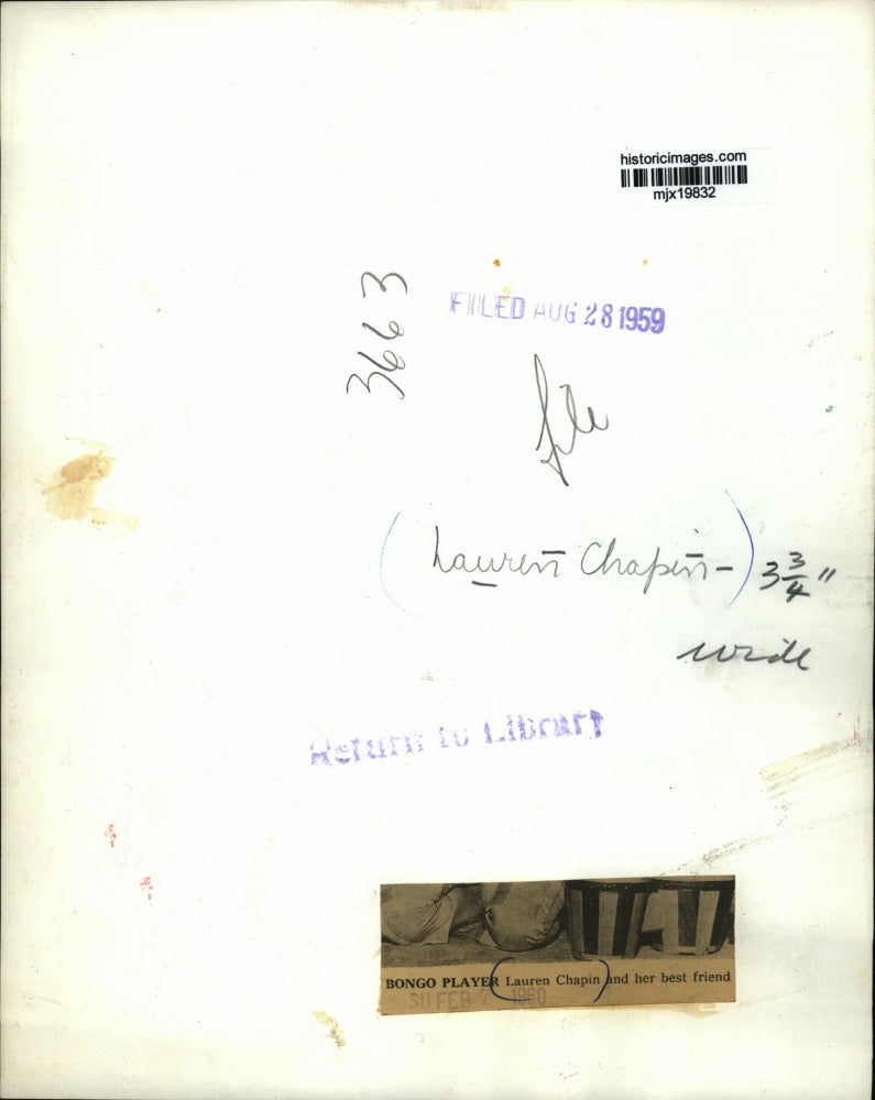 1960 Press Photo Lauren Chapin-Actress-Bongo Player, and Her Best Friend.