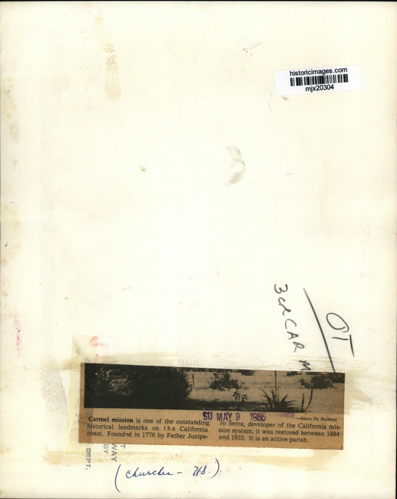 1966 Press Photo View of Carmel Mission, landmark on the California coast.