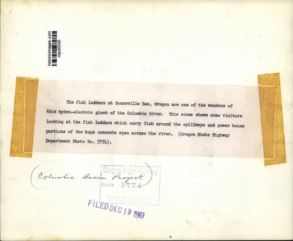 1961 Press Photo Visitors watch the fish ladders at Bonneville Dam, Oregon.