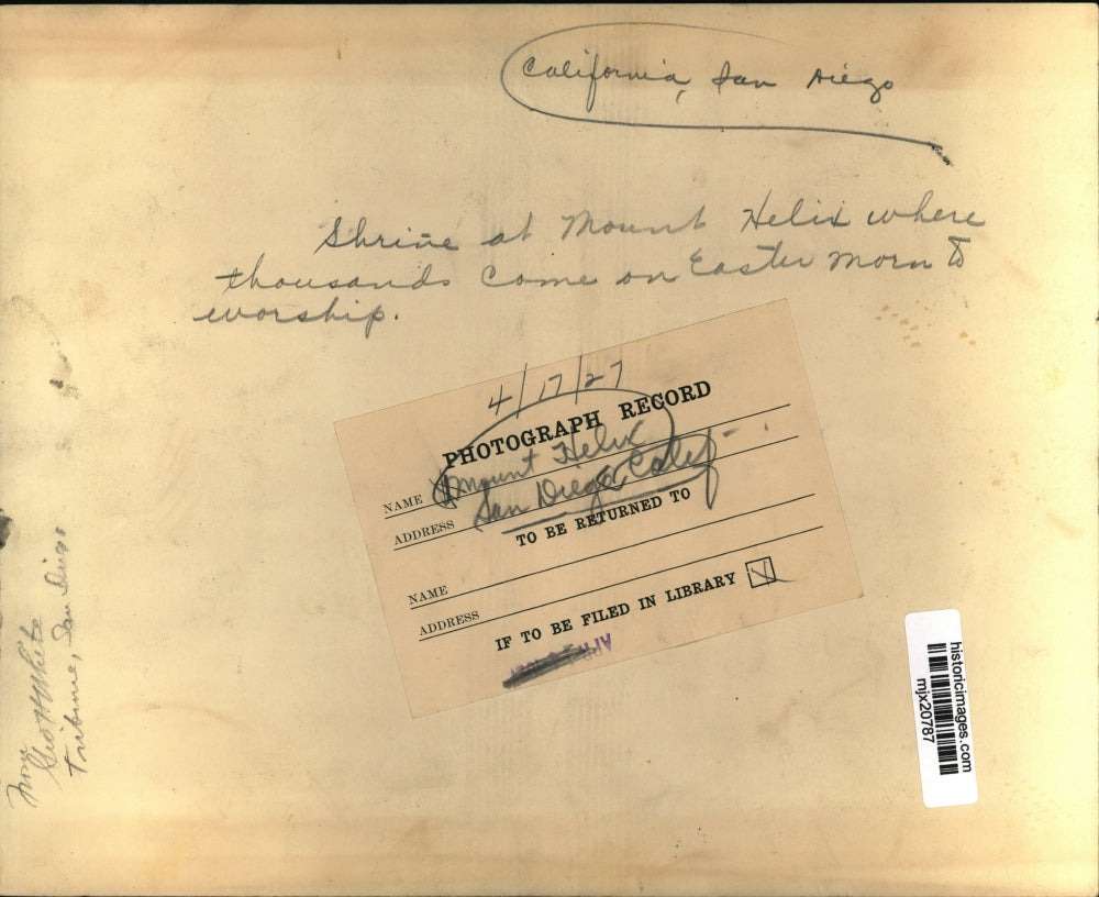 1927 Press Photo Aerial View Of Shrine At Mount Helix San Diego, California