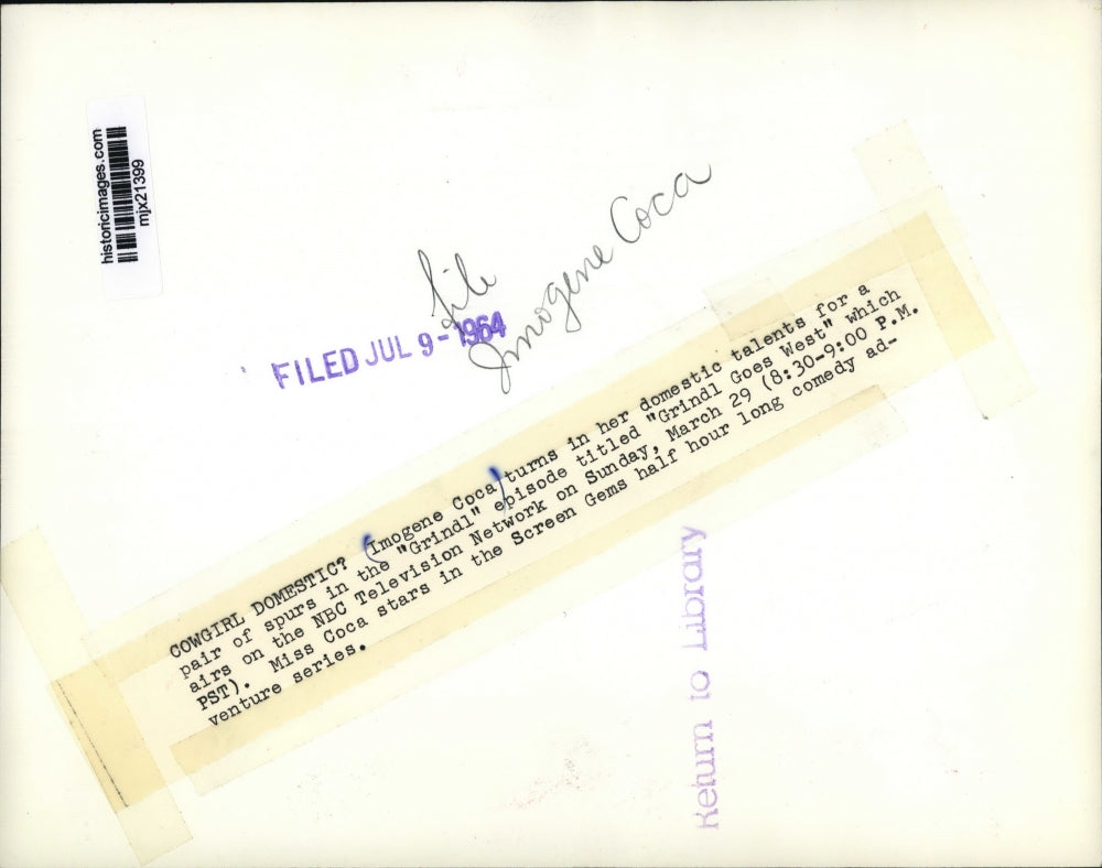 1964 Press Photo Imogene Coca-Actress on "Grindl" episode "Grindl Goes West."