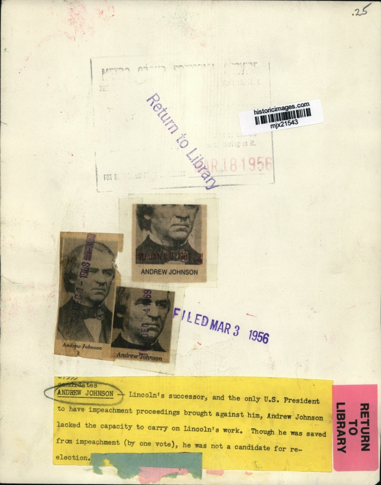 1956 Press Photo Andrew Johnson, Lincoln's successor. - mjx21543