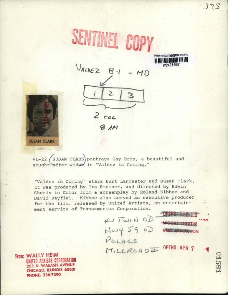 1970 Press Photo Susan Clark-Actress-Portrays Gay Erin in "Valdez is Coming."