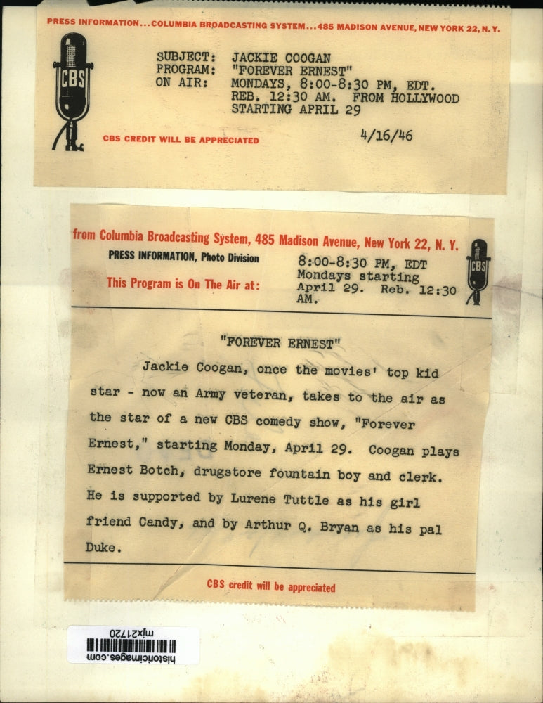 1946 Press Photo Jack Coogan star in "Forever Ernest" - mjx21720