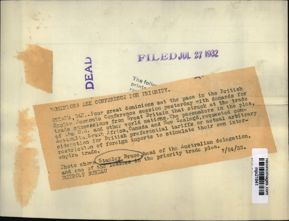 1932 Press Photo Stanley Bruce, head of Australian delegation-British Conference