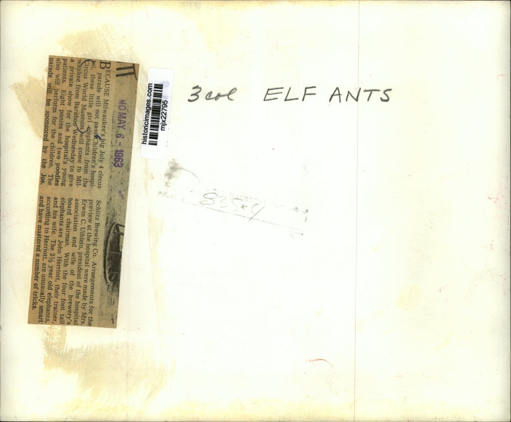 1963 Press Photo John Herroitt with elephants from the Circus World Museum