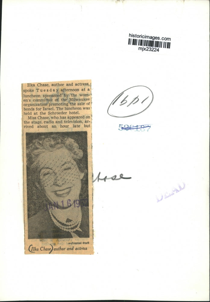 1957 Press Photo Author and Actress Ilka Chase - mjx23224