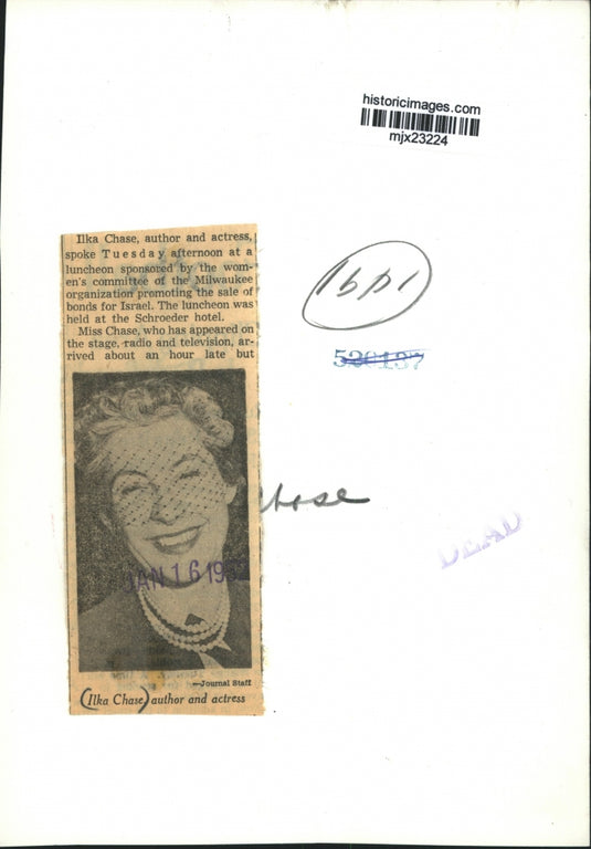 1957 Press Photo Author and Actress Ilka Chase - mjx23224