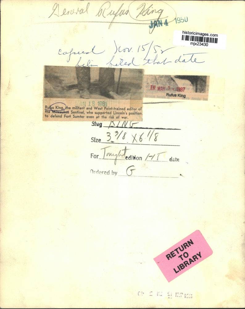 1950 Press Photo General Rufus King, militant and editor of Milwaukee Sentinel