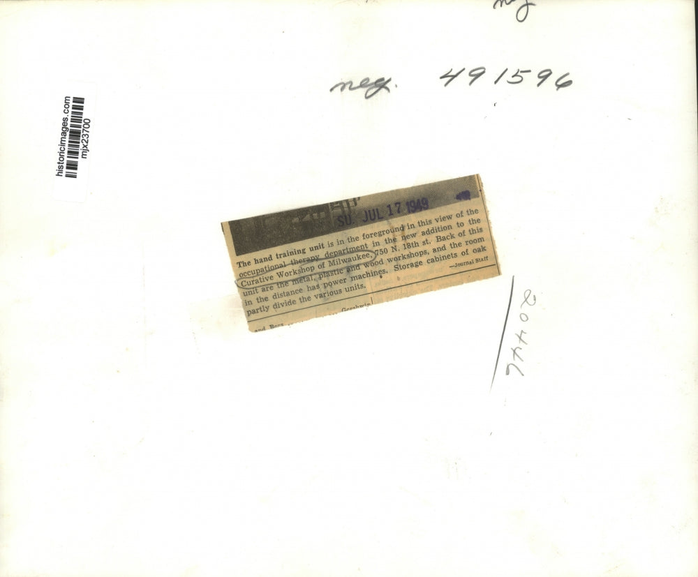 1949 Press Photo Inside of the Curative Workshop Located in Milwaukee, Wisconsin