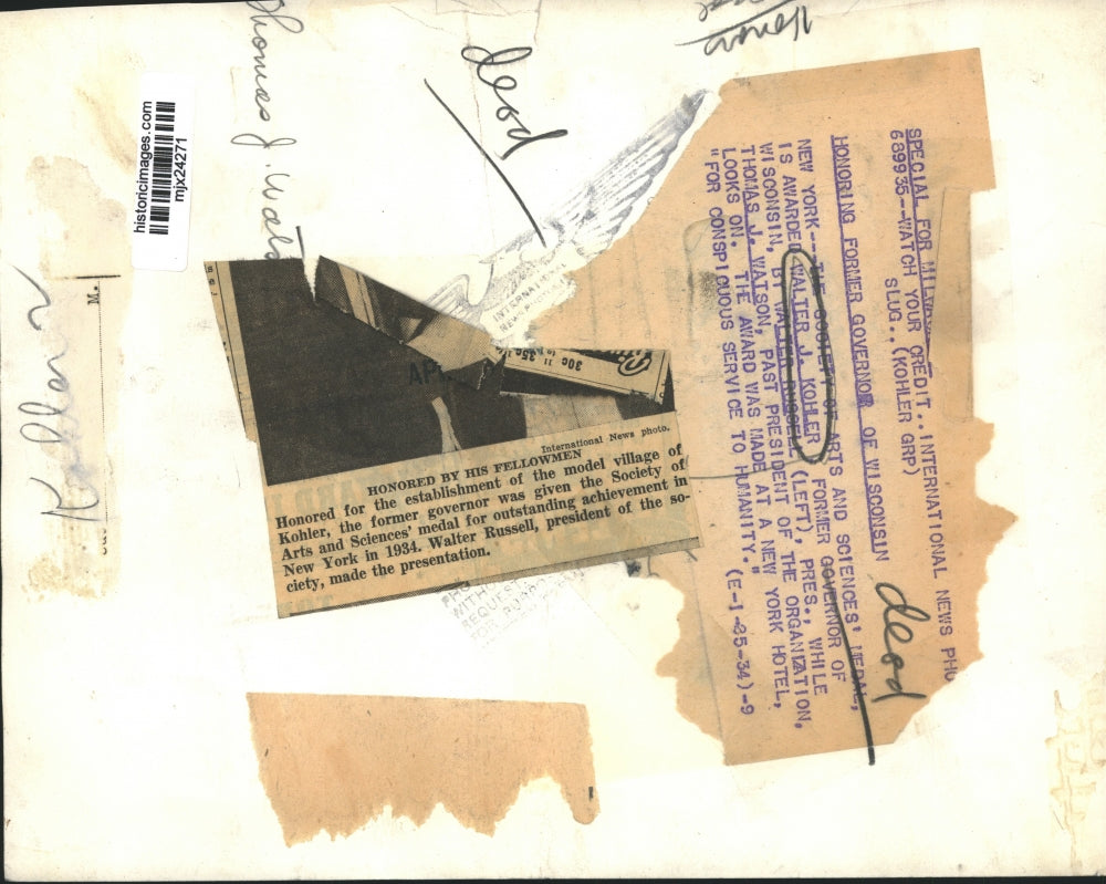 1944 Press Photo Society of Arts and Sciences honored Walter Kohler - mjx24271