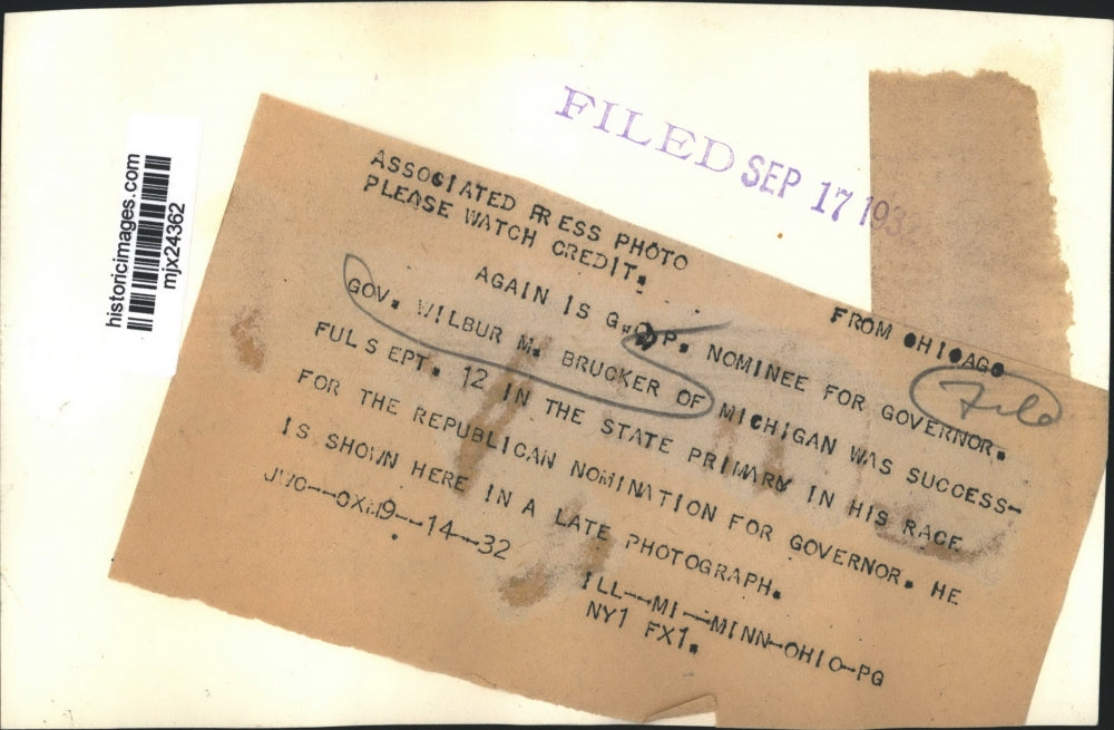 1932 Press Photo Wilbur M Brucker-Michigan Governor - mjx24362