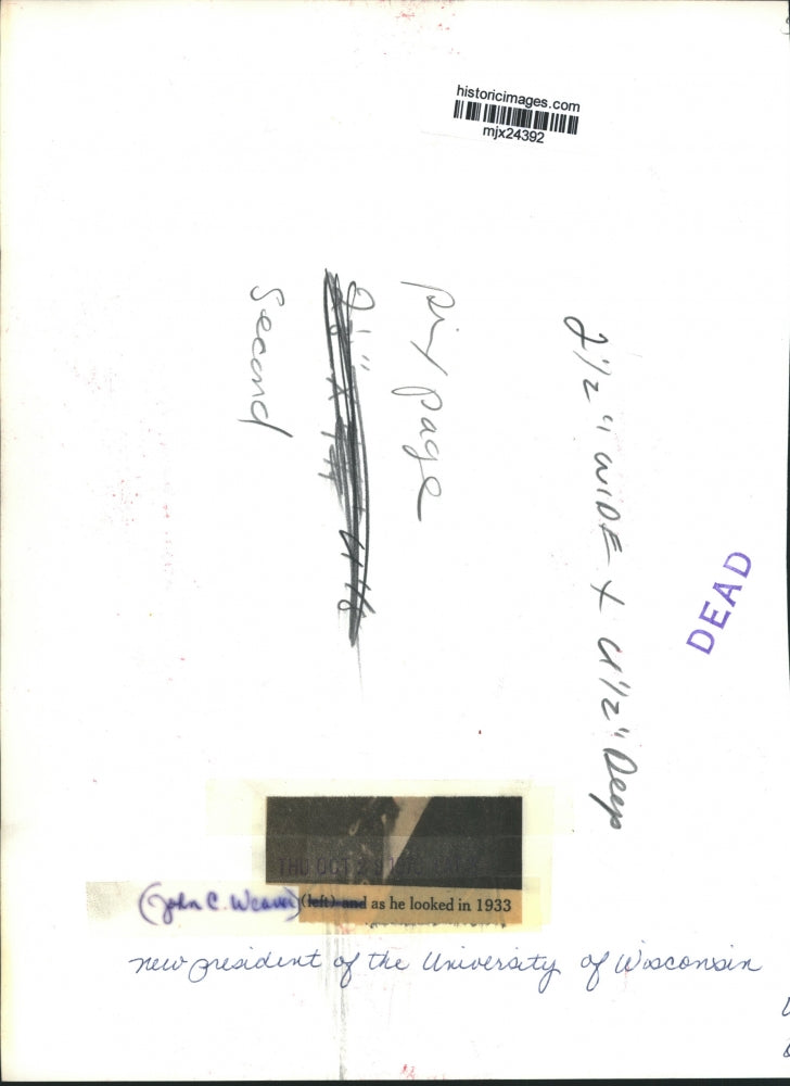 1933 Press Photo John C. Weaver-New President of the University of Wisconsin-`78