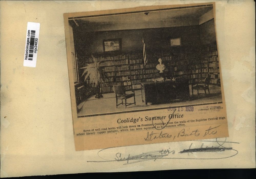 1928 Press Photo View of the President Coolidge's Summer Office - mjx24830