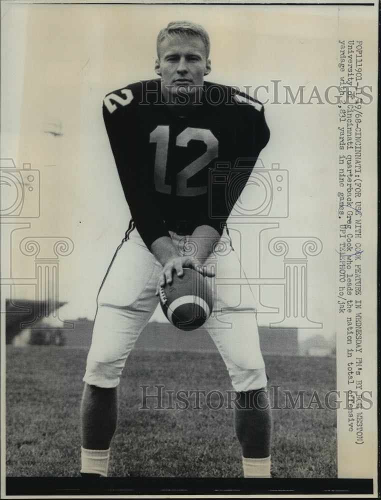 1968 Press Photo University of Cincinnati quarterback Greg Cook - mjx25398- Historic Images