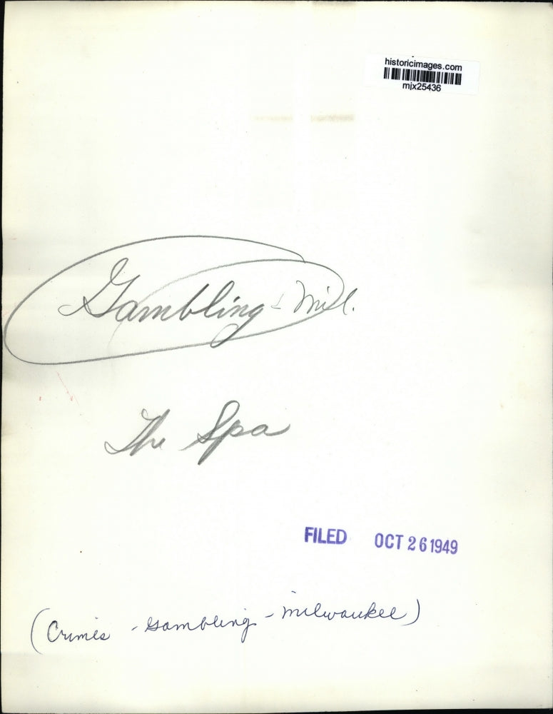 1949 Press Photo Individual at The Spa, Illegal Gambling in Milwaukee, Wisconsin