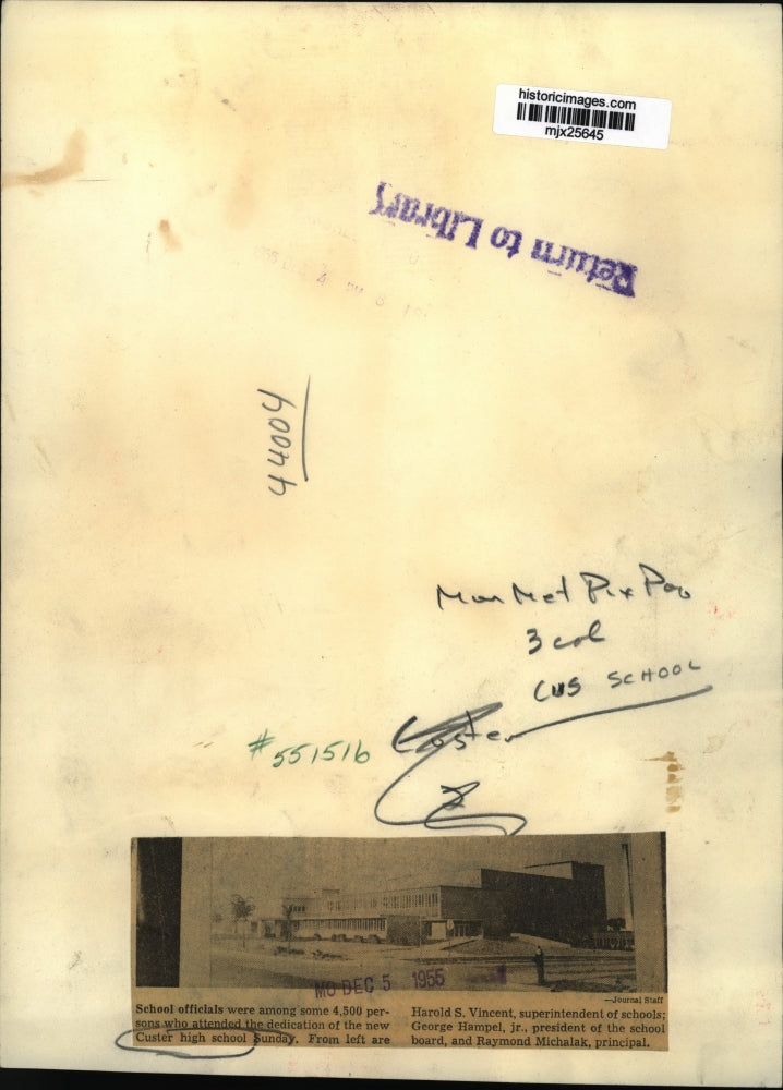 1955 Press Photo School officials attend the dedication of Custer high school