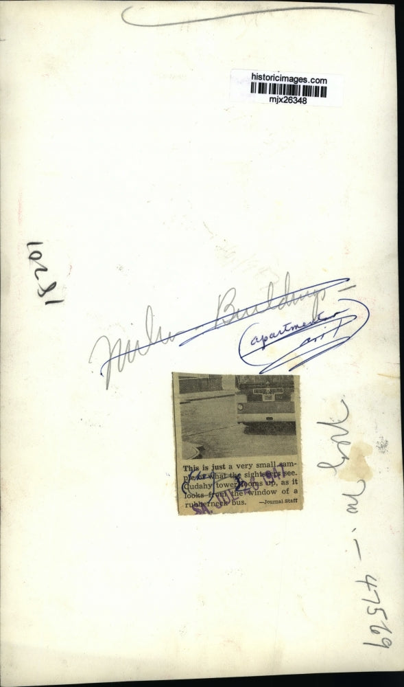 1947 Press Photo Cudahy tower as it looks from the window of a bus - mjx26348