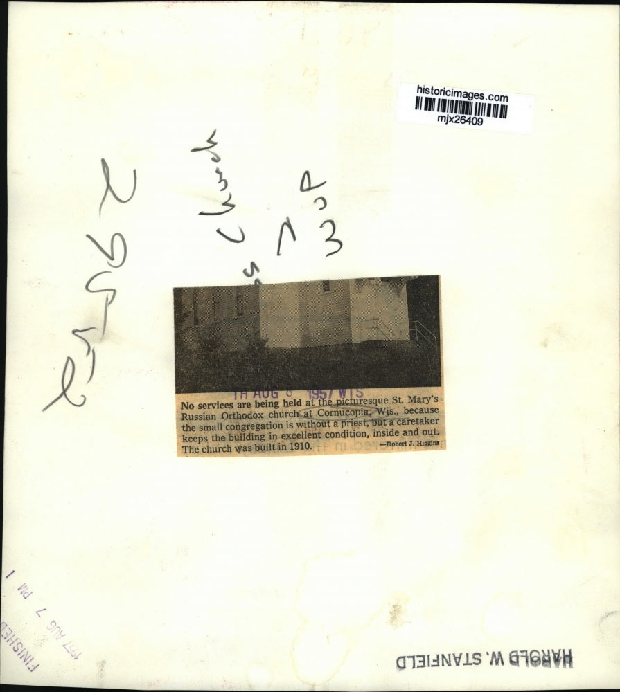 1957 Press Photo View of St Mary Russian Orthodox church at Cornucopia Wisconsin