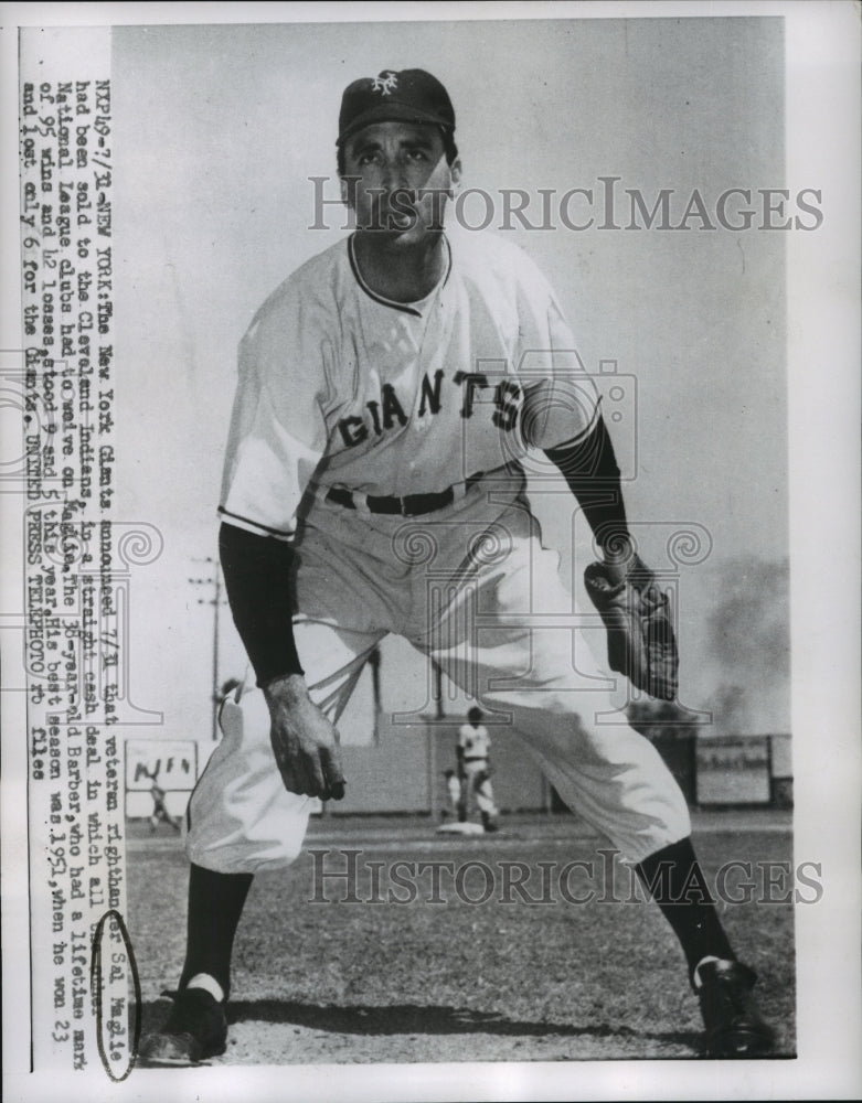 1955 Press Photo Baseball Veteran Sal Maglie of Cleveland Indians - mjx26500- Historic Images