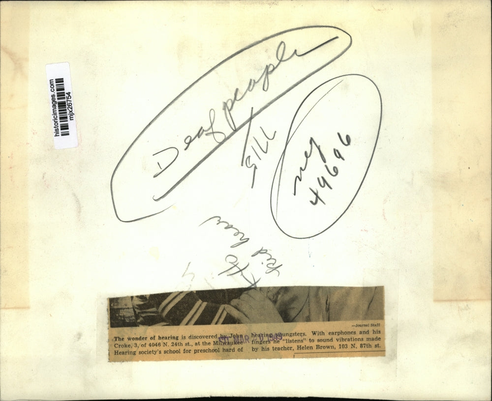 1949 Press Photo Hearing Discovered by John Croke with Teacher Helen Brown