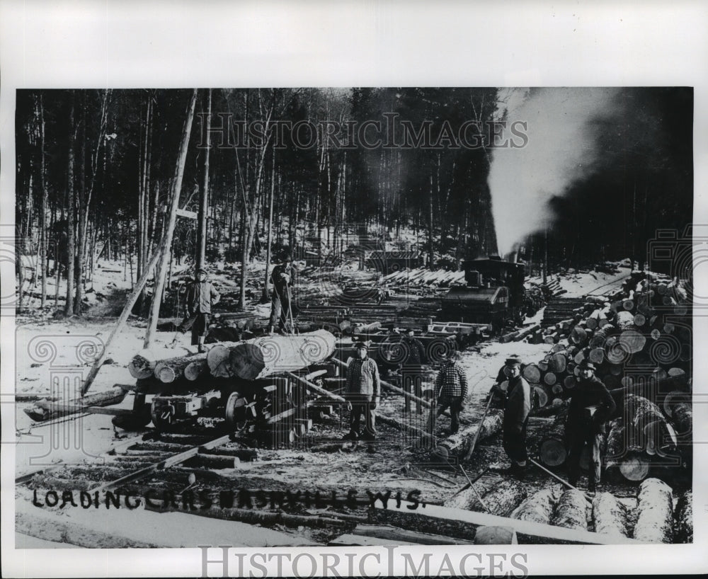 1972 Press Photo Copy of Forestry Workers Loading Logs in Wisconsin - mjx26829- Historic Images