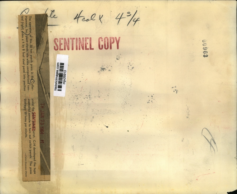 1964 Press Photo 30 Ton Punch Press in Cutler-Hammer, Incorporated Plant