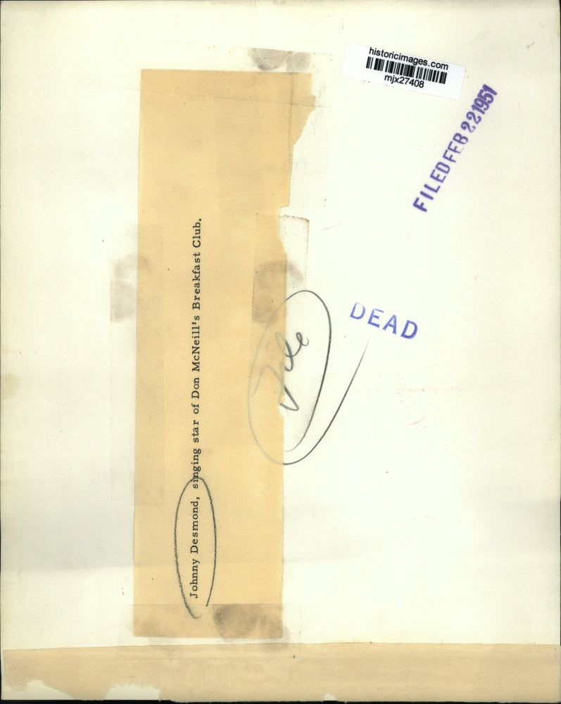 1951 Press Photo Johnny Desmond, Singing Star of Don McNeill's Breakfast Club