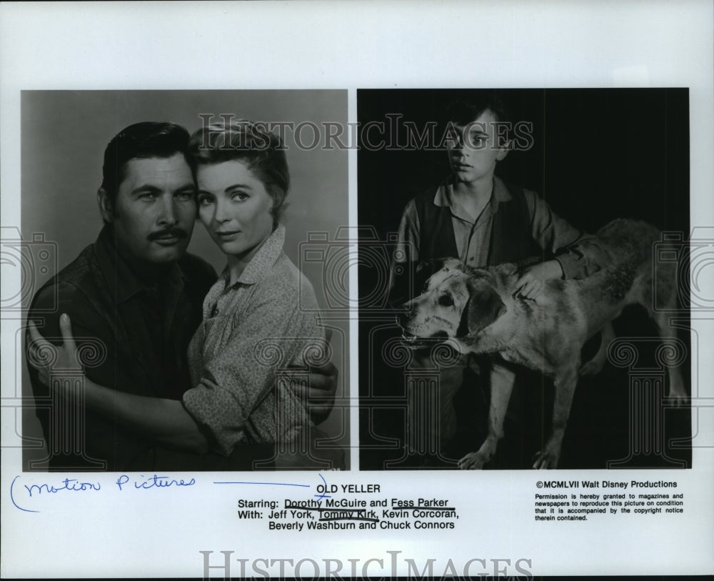 1965 Press Photo Dorothy McGuire, Fess Parker, Tommy Kirk in "Old Yeller"