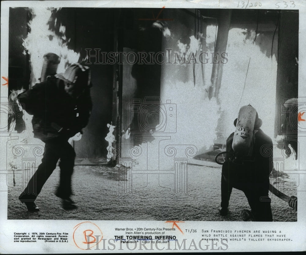 1974 Press Photo Irwin Allen&#39;s Production of &quot;The Towering Inferno&quot;- Historic Images