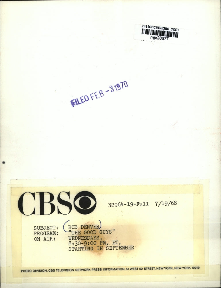 1968 Press Photo Bob Denver "The Good Guys" - mjx28677