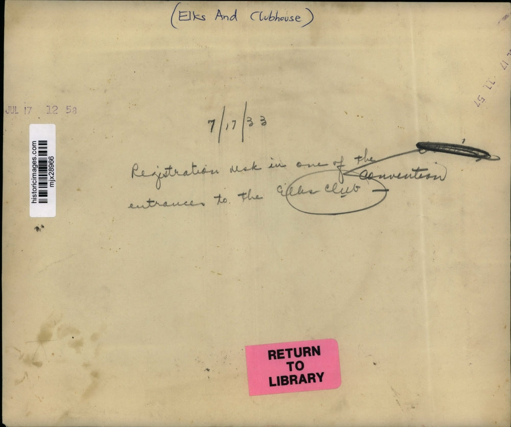 1933 Press Photo Registration Desk at Elks Club Convention - mjx28966