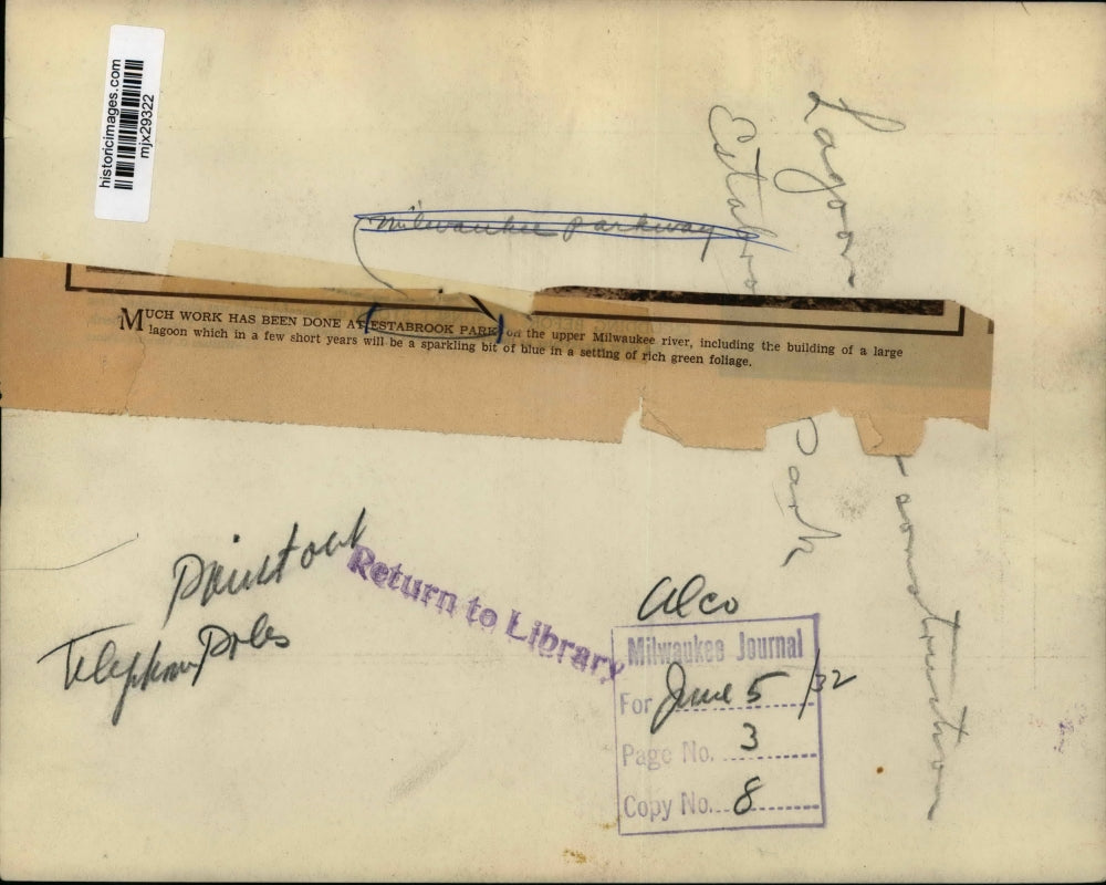 1932 Press Photo Estabrook Park on the Milwaukee River - mjx29322