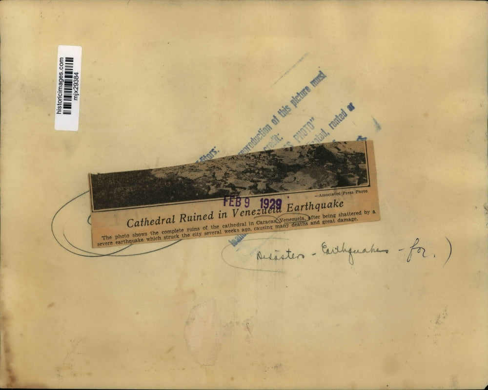 1929 Press Photo Ruins of Cathedral in Caracas, Venezuela After Earthquake