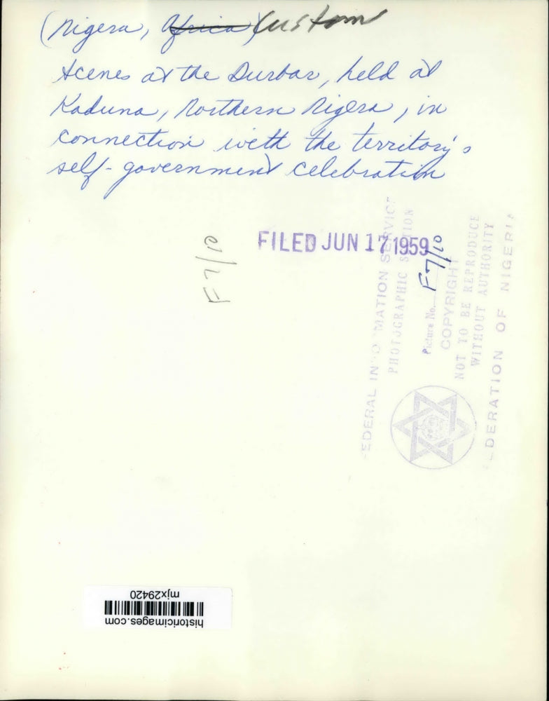 1959 Press Photo Durbar, Held at Kaduna, Northern Nigeria - mjx29420