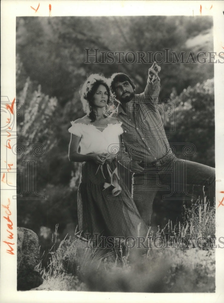 1985 Press Photo Catherine Bach and James Brolin in &quot;White Water Rebels&quot;- Historic Images