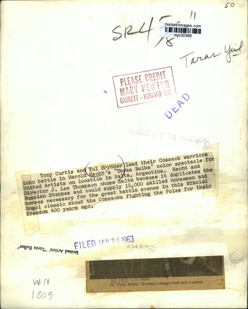 1963 Press Photo Yul Brynner in Harold Hecht's "Taras Bulba" - mjx30366