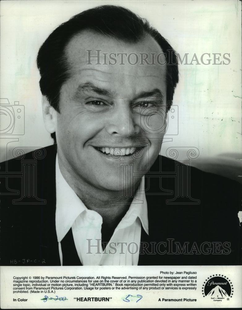 1986 Press Photo Jack Nicholson in "Heartburn" - mjx30674- Historic Images