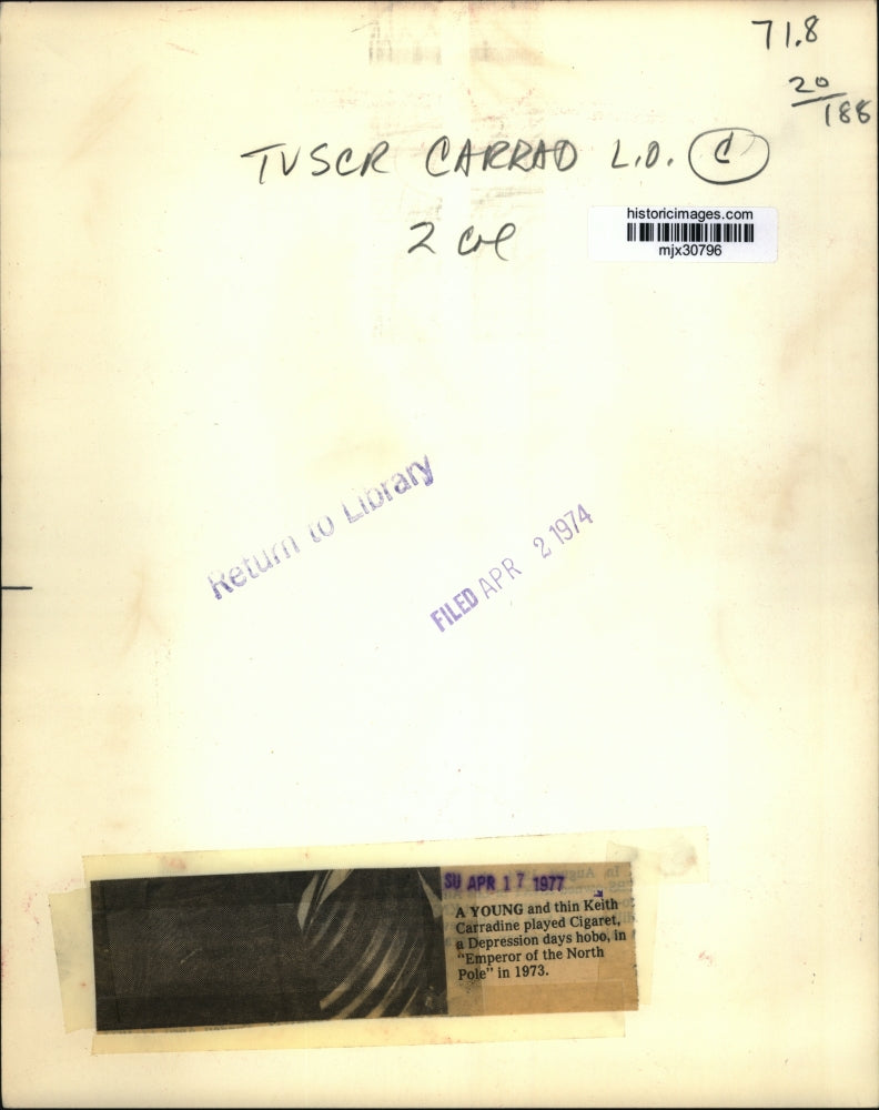 1973 Press Photo Keith Carradine in "Emperor of the North Pole" - mjx30796